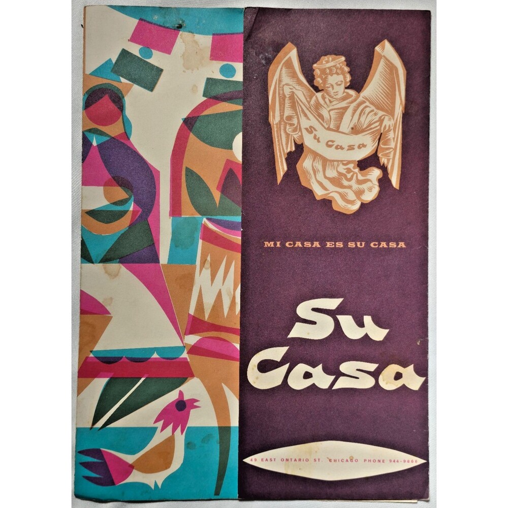 1960s Su Casa Chicago Mexican Restaurant Vintage Menu Illinois Archie Schrom